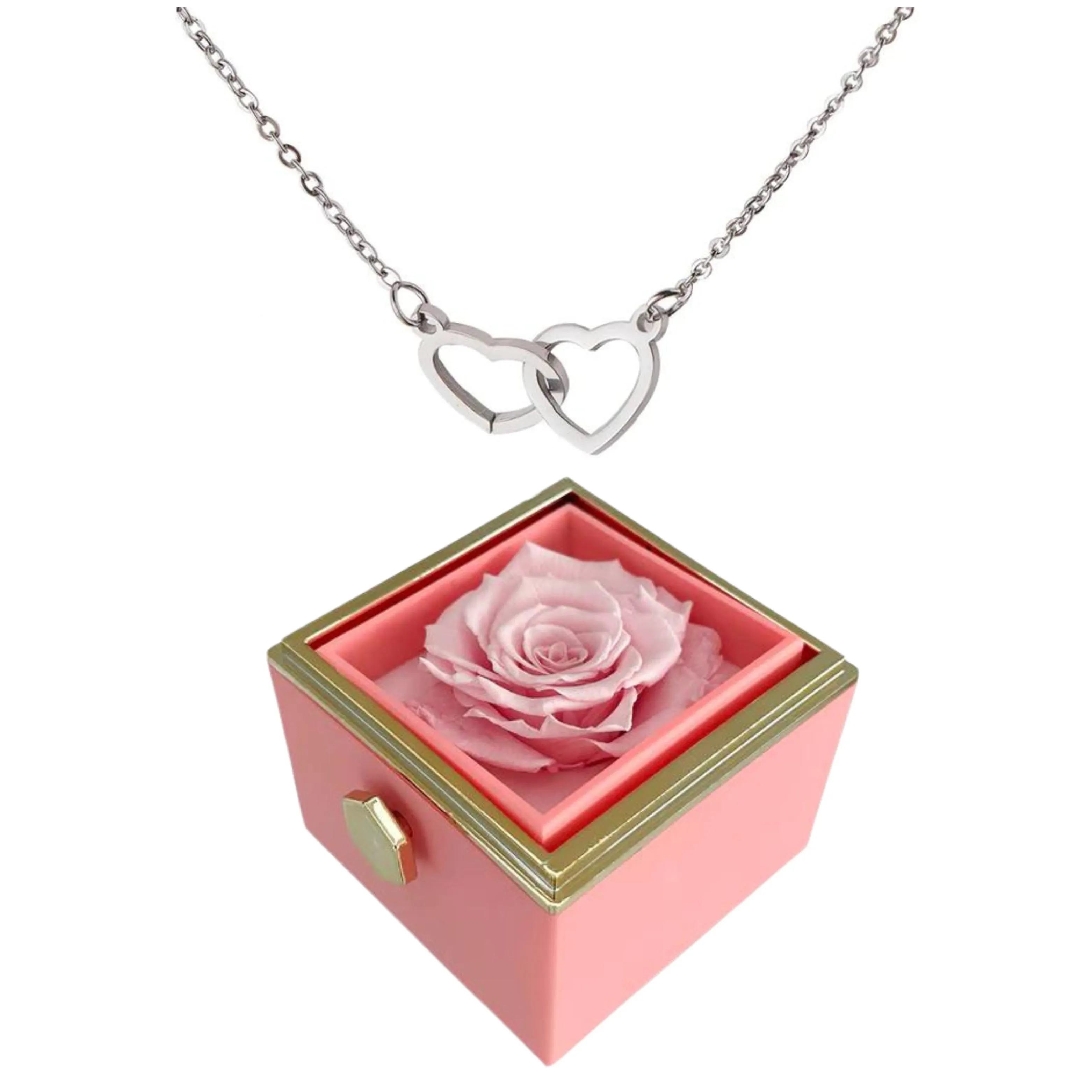 Pheromania ETERNALLY PRESERVED ROTATING ROSE BOX - W/ ENGRAVED HEART NECKLACE