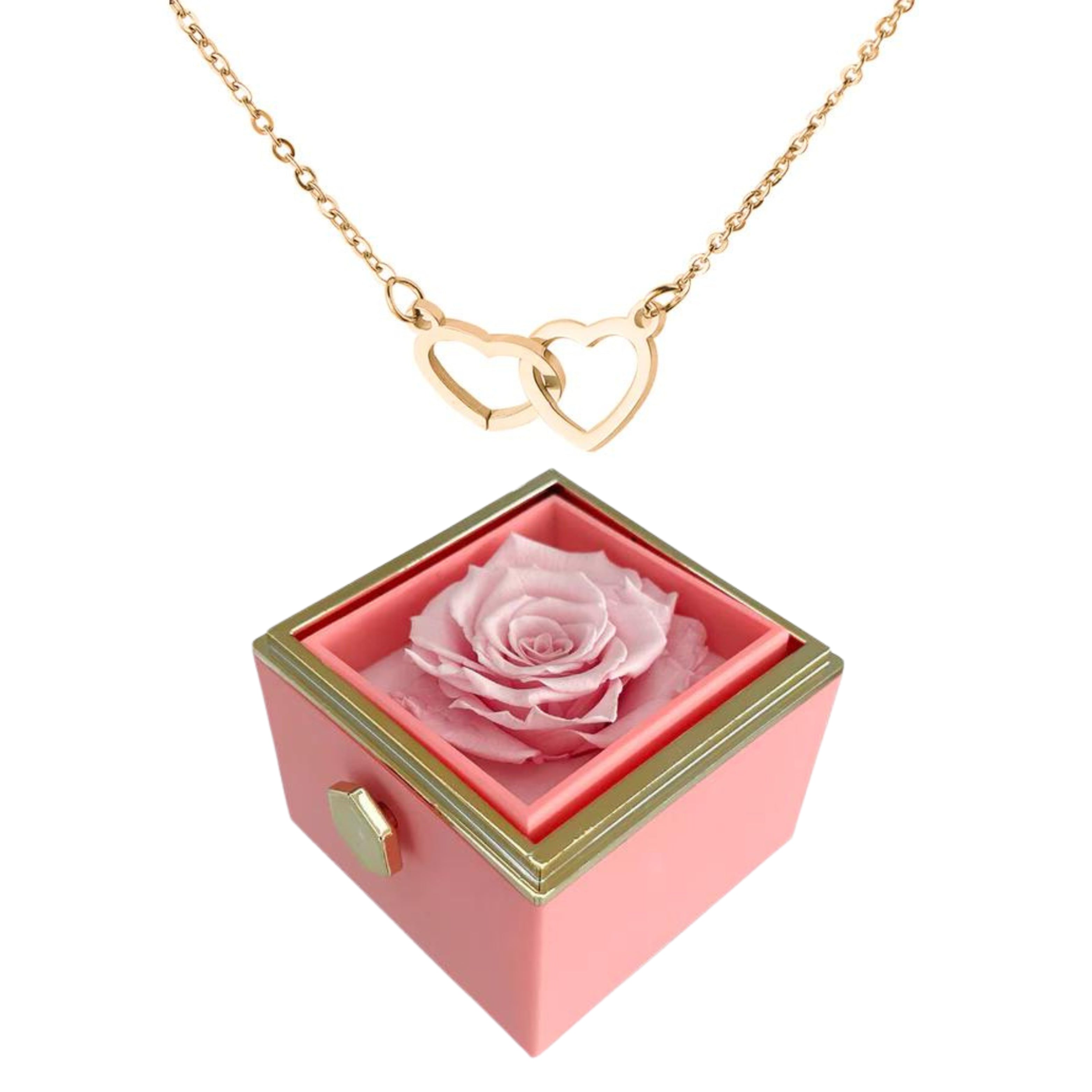 Pheromania ETERNALLY PRESERVED ROTATING ROSE BOX - W/ ENGRAVED HEART NECKLACE
