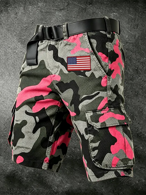 Men's American Flag Camouflage Art Print Casual Shorts