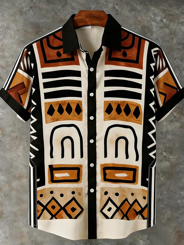 American Retro Ethnic Art Print Shirt for Patriots - Men's Short Sleeve