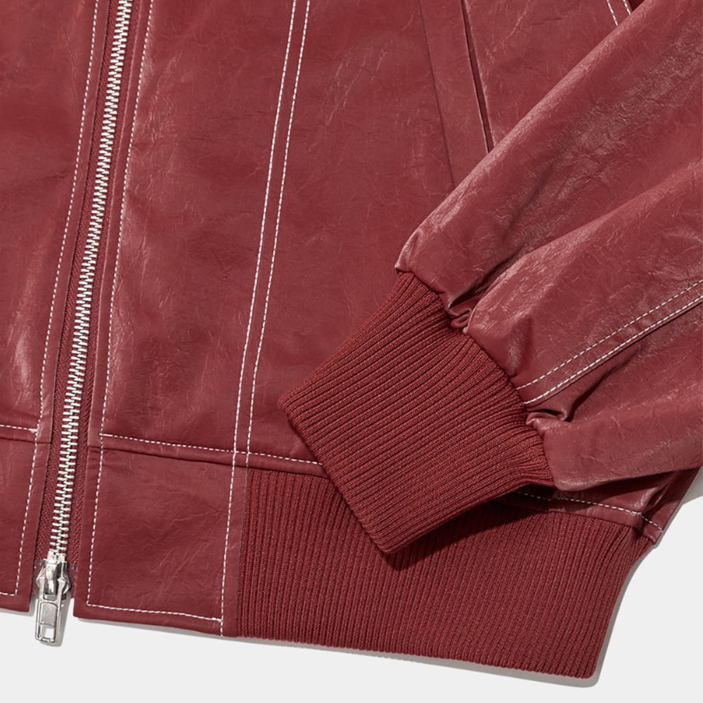 Oversized Contrast Stitch Jacket Red（70% OFF）
