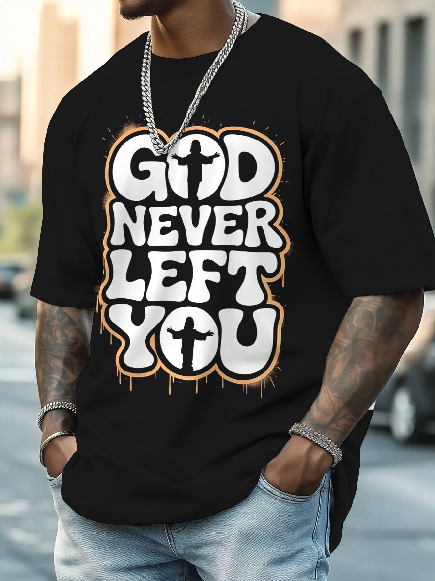 Men's God Never Left You Jesus Print Cotton Casual T-Shirt