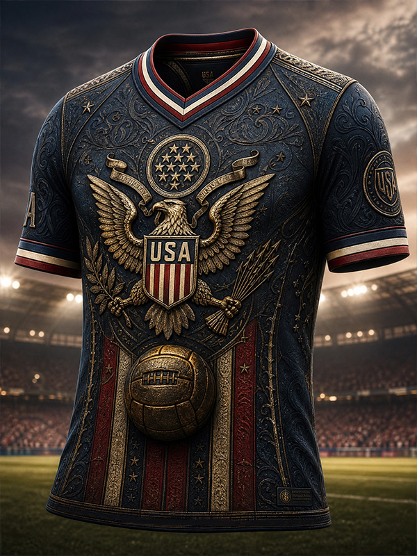 Men's USA Ornate Emblem Soccer Golden Eagle And Vintage Football Art Print T-Shirt