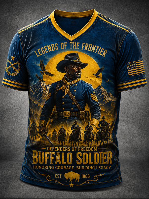 Men's Legends Of The Frontier Buffalo Soldier Art Print T-Shirt