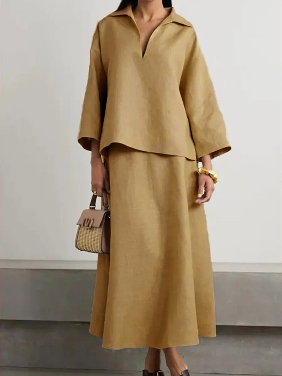 Women's V-neck Top and Skirt Two-piece Suit