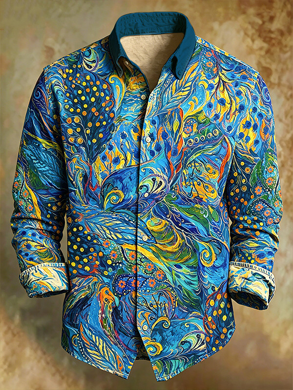 Men's Abstract Floral Art Print Long Sleeve Shirt