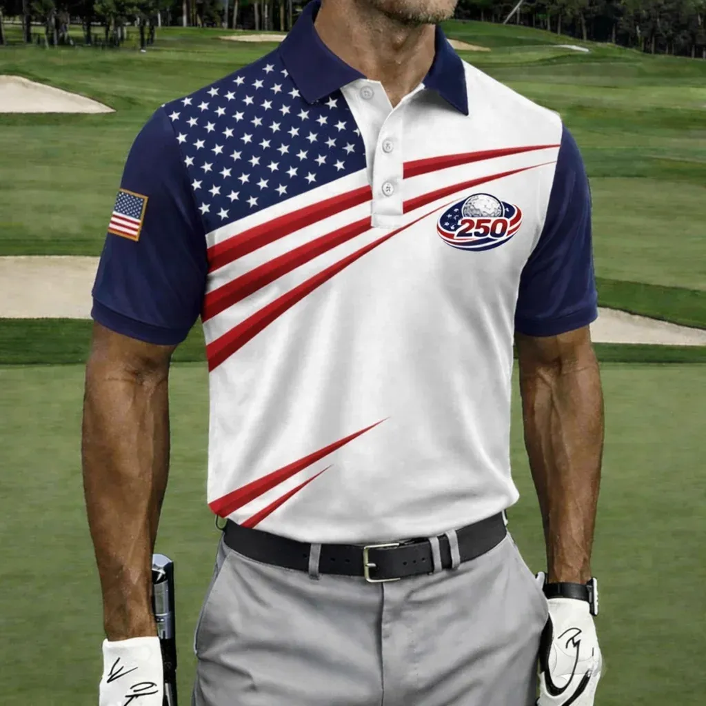 Men's USA Patriotic Golf Polo Shirt | Moisture Wicking American Flag Performance Golf Apparel