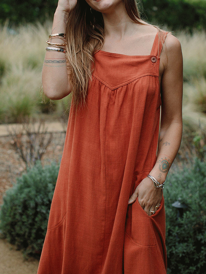 Women'S Casual Cotton Linen Solid Color Dress