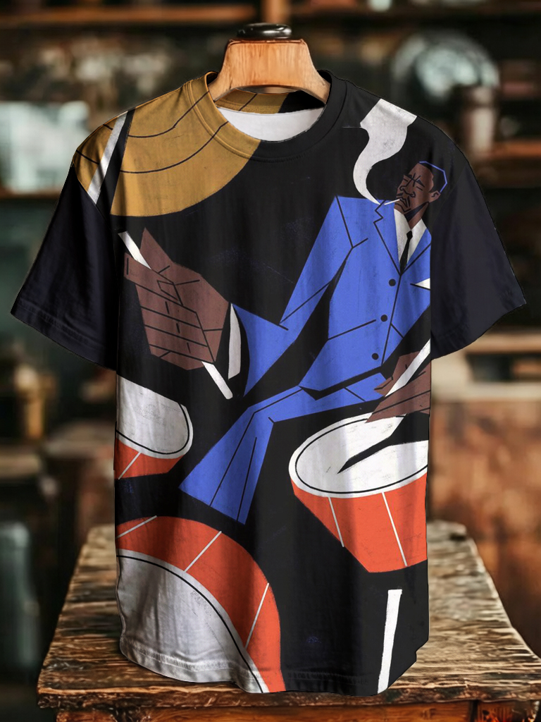 Men's Jazz Drummer Abstract Print T-Shirt