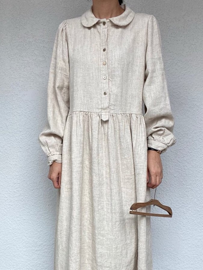 Women's Casual Cotton and Linen Long Sleeve Dress