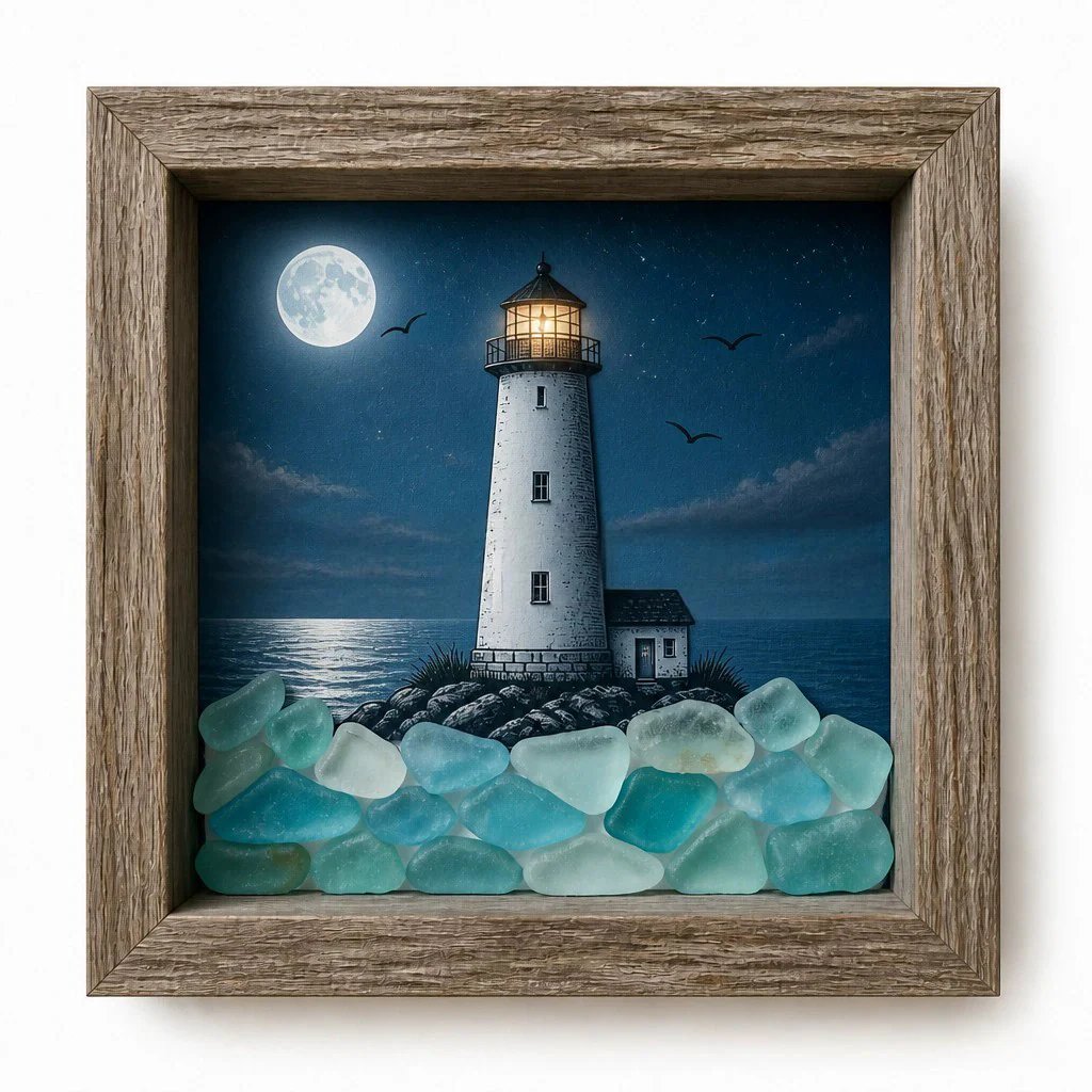 🌊✨ Coastal Lighthouse Sea Glass Night Light – Bring The Ocean Home