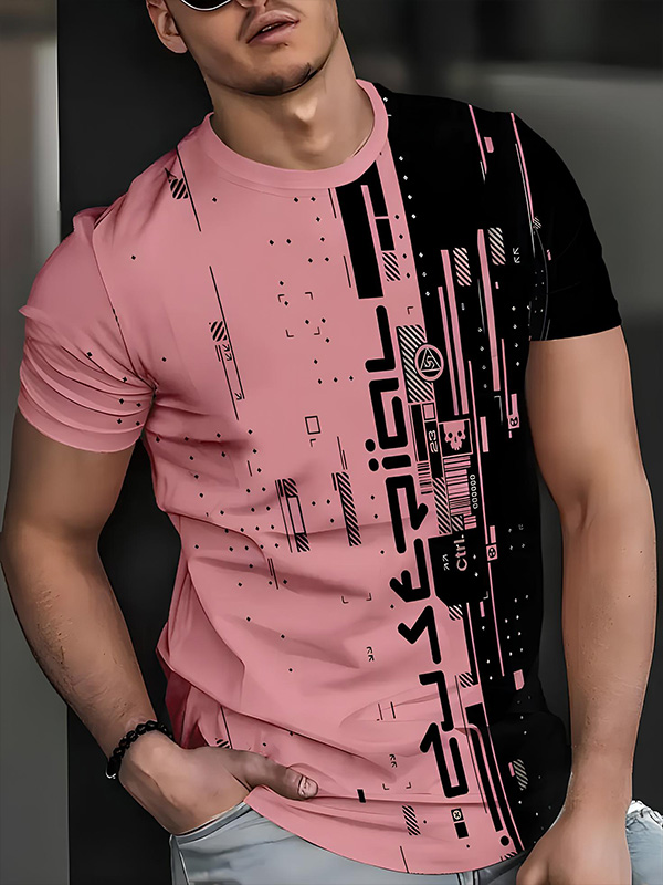 Men's Cyberpunk Geometric Art Print T-Shirt
