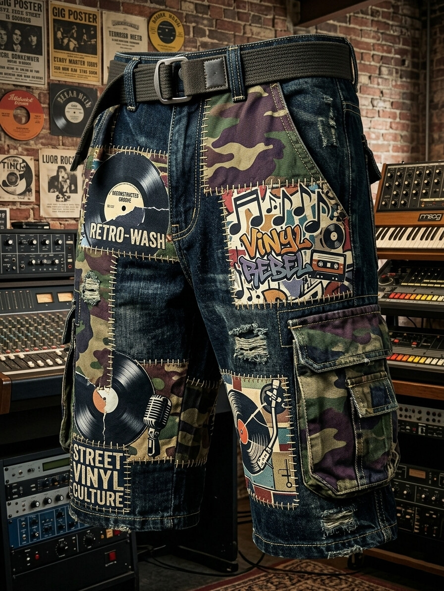 Men's Street Vinyl Culture Camo Print Cargo Shorts
