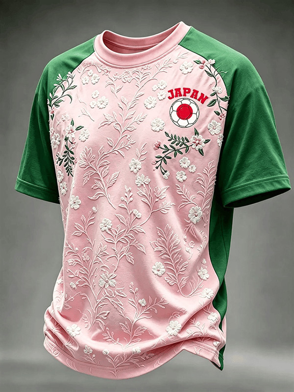 Men's Japan Floral Embossed Art Print T-Shirt