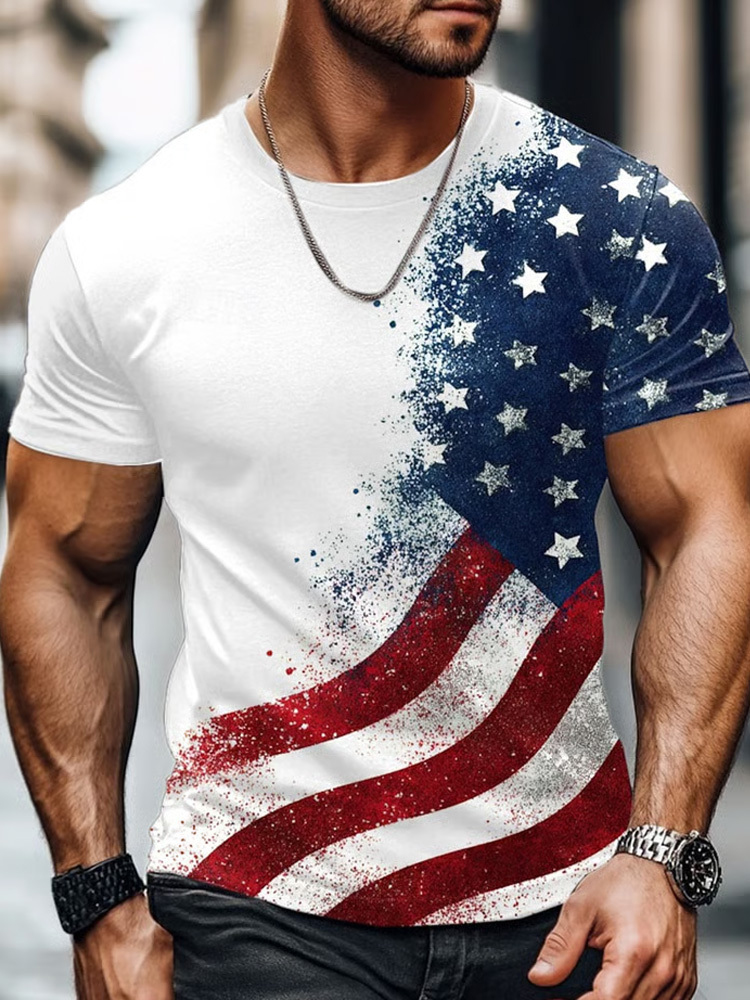 Men's Splatter American Flag Art Print T-Shirt
