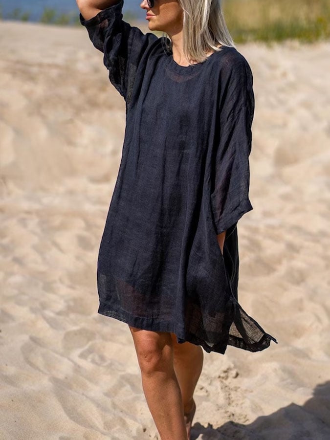 Women's Casual Solid Color Round Neck Three-quarter Sleeve Dress
