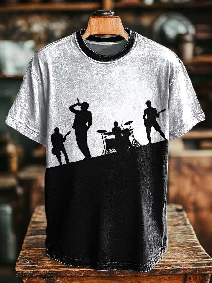 Men's Contrast Color Band Silhouette Print Casual T-Shirt