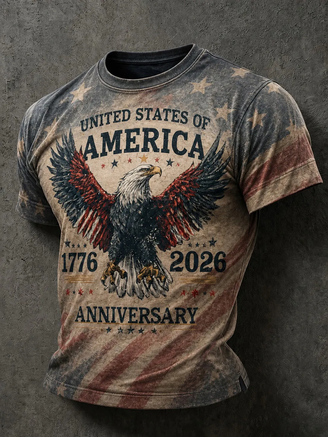 Men's Vintage Distressed American Eagle USA Flag Independence Day Print T-Shirt