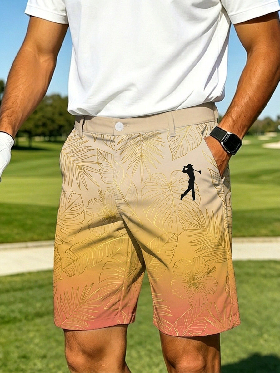 Men's Gradient Hibiscus Leaf Performance Golf Print Casual Shorts