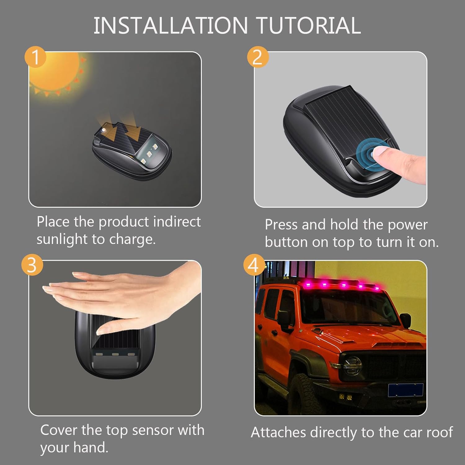 Solar Car Roof RGB Strobe Light With Remote Control Cab Signal Lamp Wireless No Punch LED Truck Pickup Warning Lights for Camping Enhanced Night Visibility & Interior Lighting