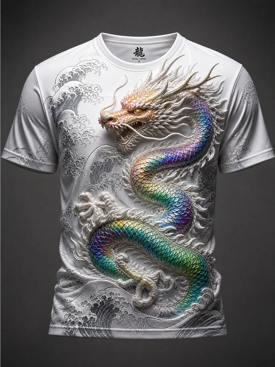 Men's Neon Laser Art Dragon Print Casual T-Shirt