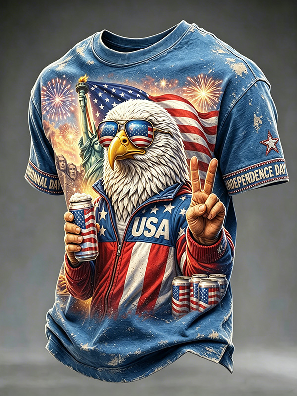 Men's USA Eagle With Sunglasses Independence Day Print T-Shirt