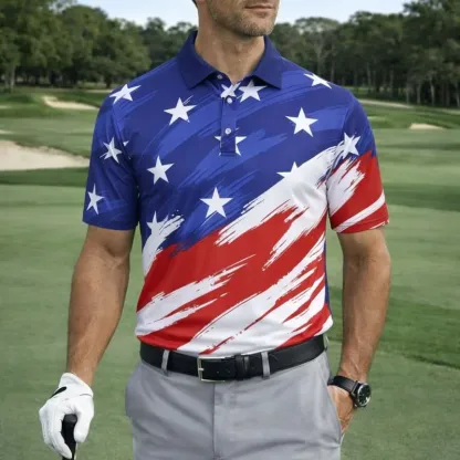 Men's USA Flag Patriotic Golf Polo Shirt | Moisture Wicking American Flag Performance Golf Apparel