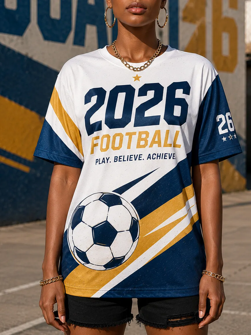 Women's Color Block 2026 Football Soccer Graphic Art Print Casual T-Shirt