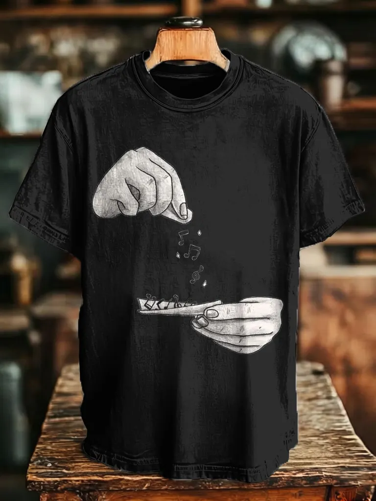 Men's Spreading Musical Notes From Hand Funny Music Sketch Print Cotton Casual T-Shirt