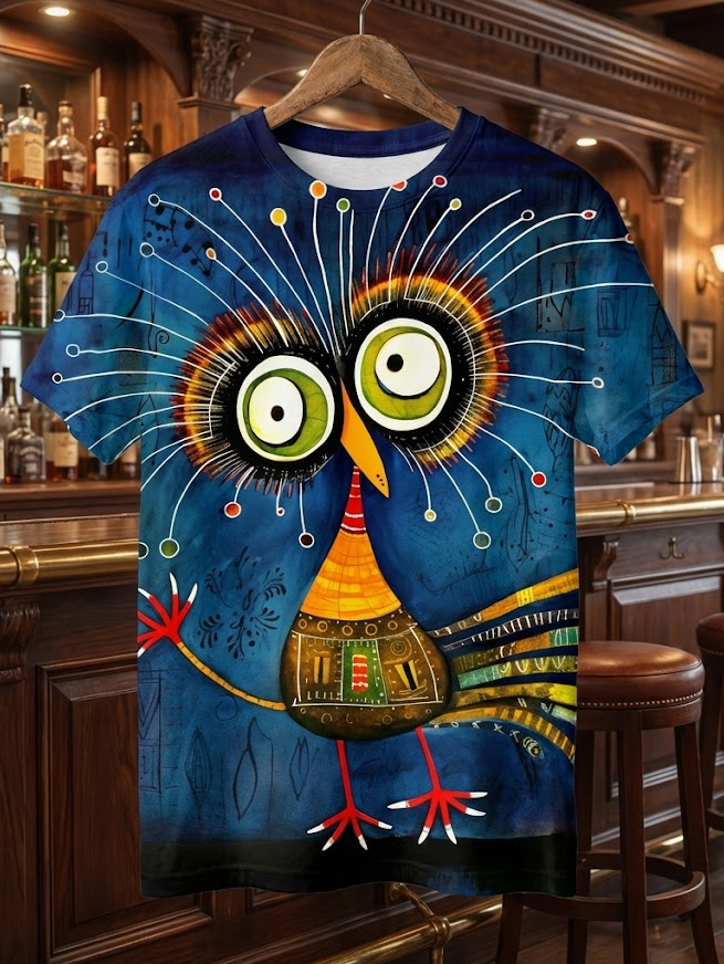 Men's Abstract Watercolor Owl 3D Art Print T-Shirt