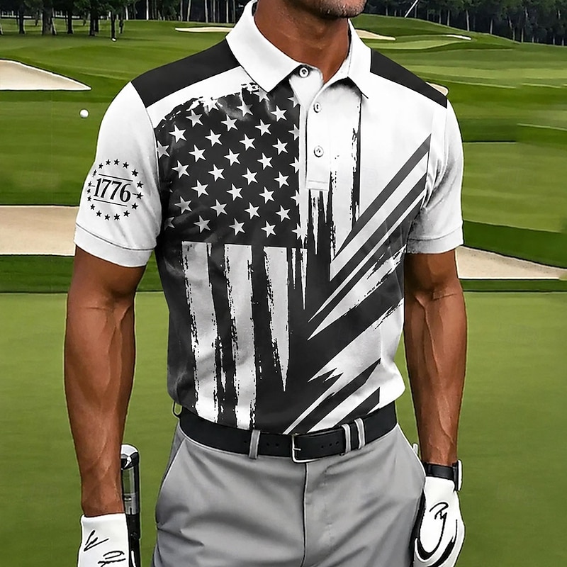 4th of July 2026 250th Men's Camouflage Golf Sports Polo White Short Sleeve Breathable
