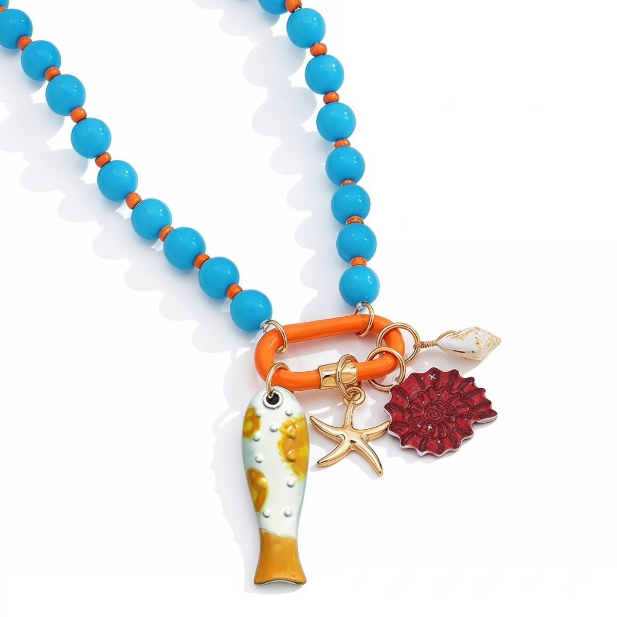 🌈✨3pc Summer Layered Beaded Dopamine Necklace Set 🦀Colorful Fish and Starfish Charms🐠