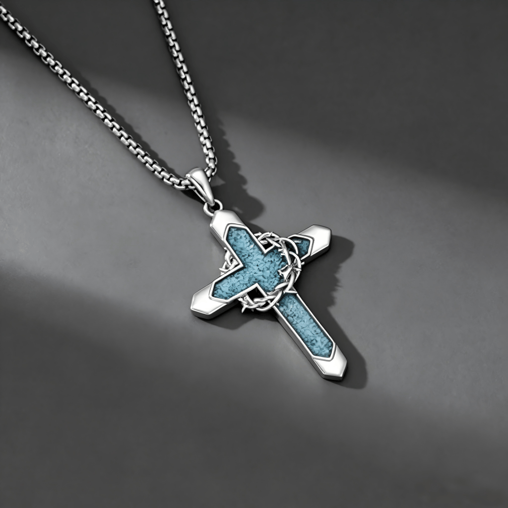 🔥Hot Sale 49% off🌟✝️ Wreath and Cross Turquoise Cross Pendant Necklace