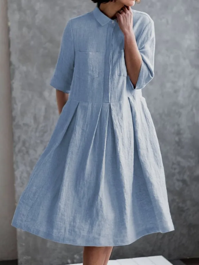 Women‘s Casual Elegant Double Pockets Half-Sleeve Dress