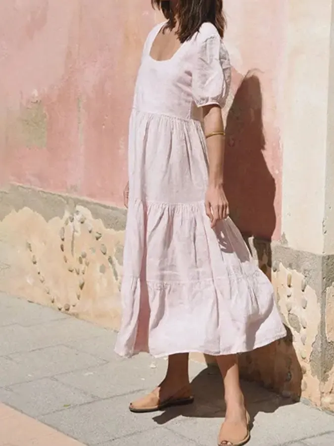 Women's Casual Solid Color Square Neck Short Sleeve Splicing Dress