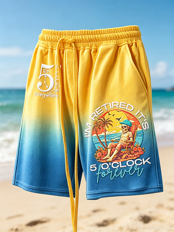 Men's I'm Retired It's 5 O'clock Forever Art Print Casual Shorts