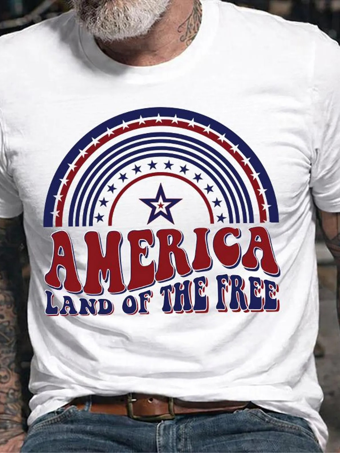Men's Independence Day America Land Of The Free Print Cotton Casual T-Shirt