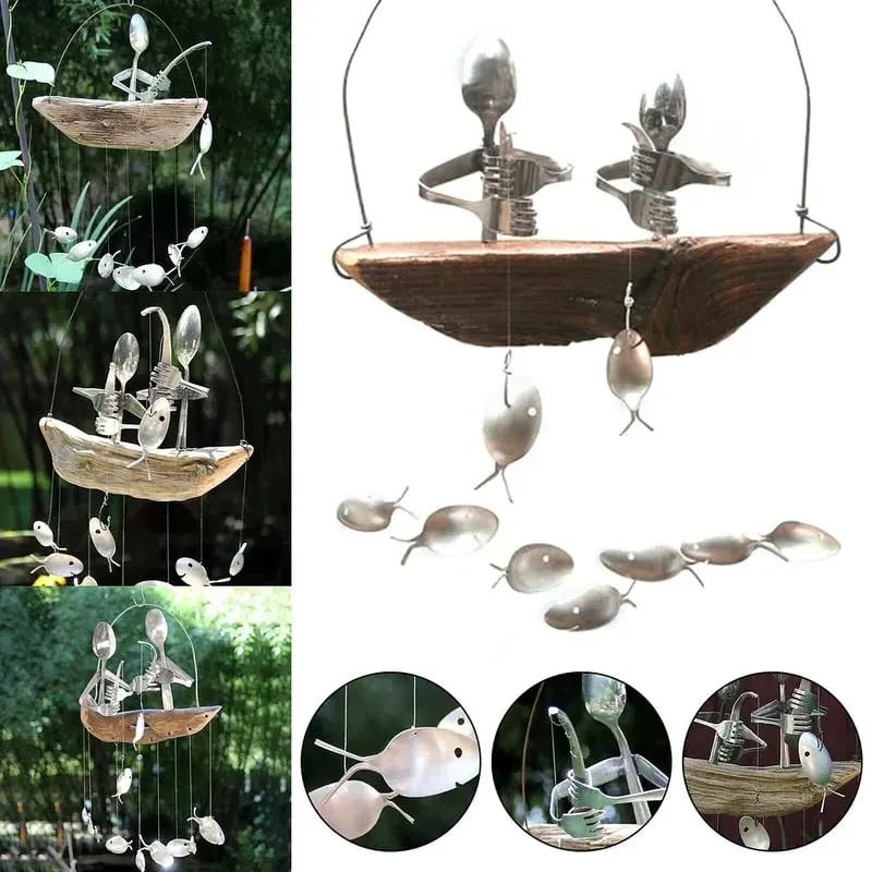 Last day 80% off - Handmade Fisherman Man Spoon Fish Sculpture Wind Chime