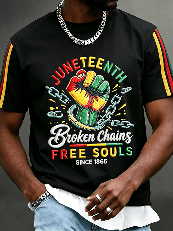 Men's Juneteenth Broken Chains Free Souls Print Casual T-Shirt