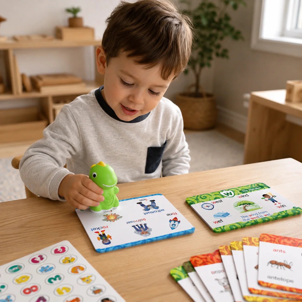 🦖 Dinosaur Talking Flash Cards – Montessori Phonics & Sight Words Educational Learning Set (148 Cards, 5 Categories)