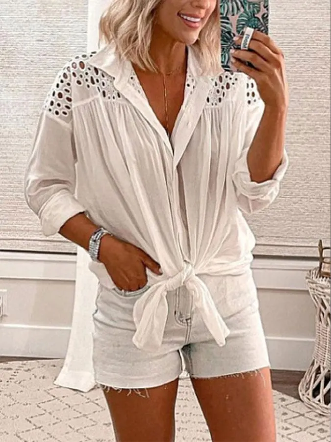 Women's Cutout Patchwork Casual Shirt