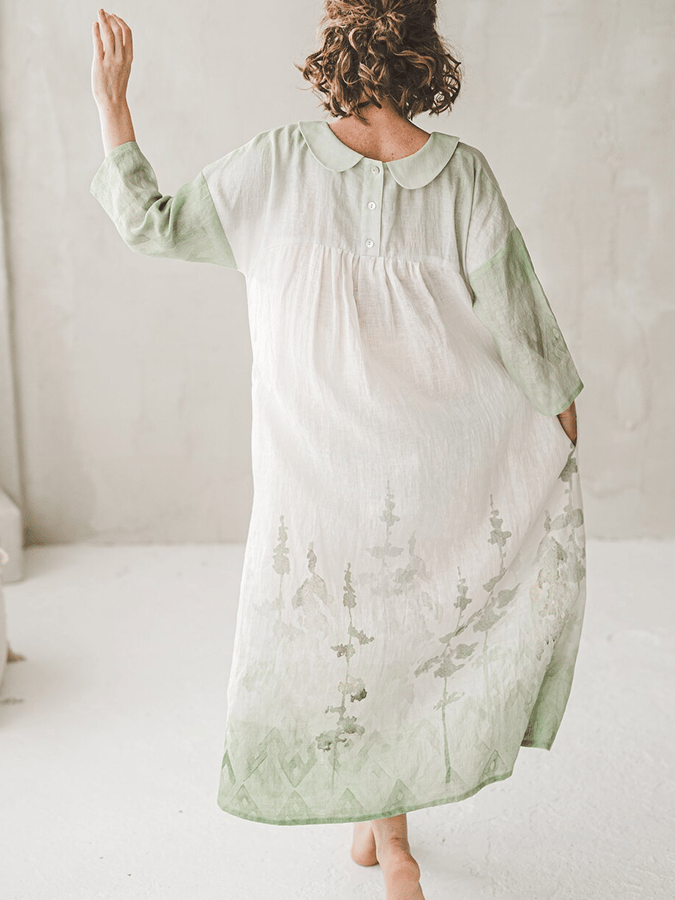 Women's Ombre Forest Print Linen Dress
