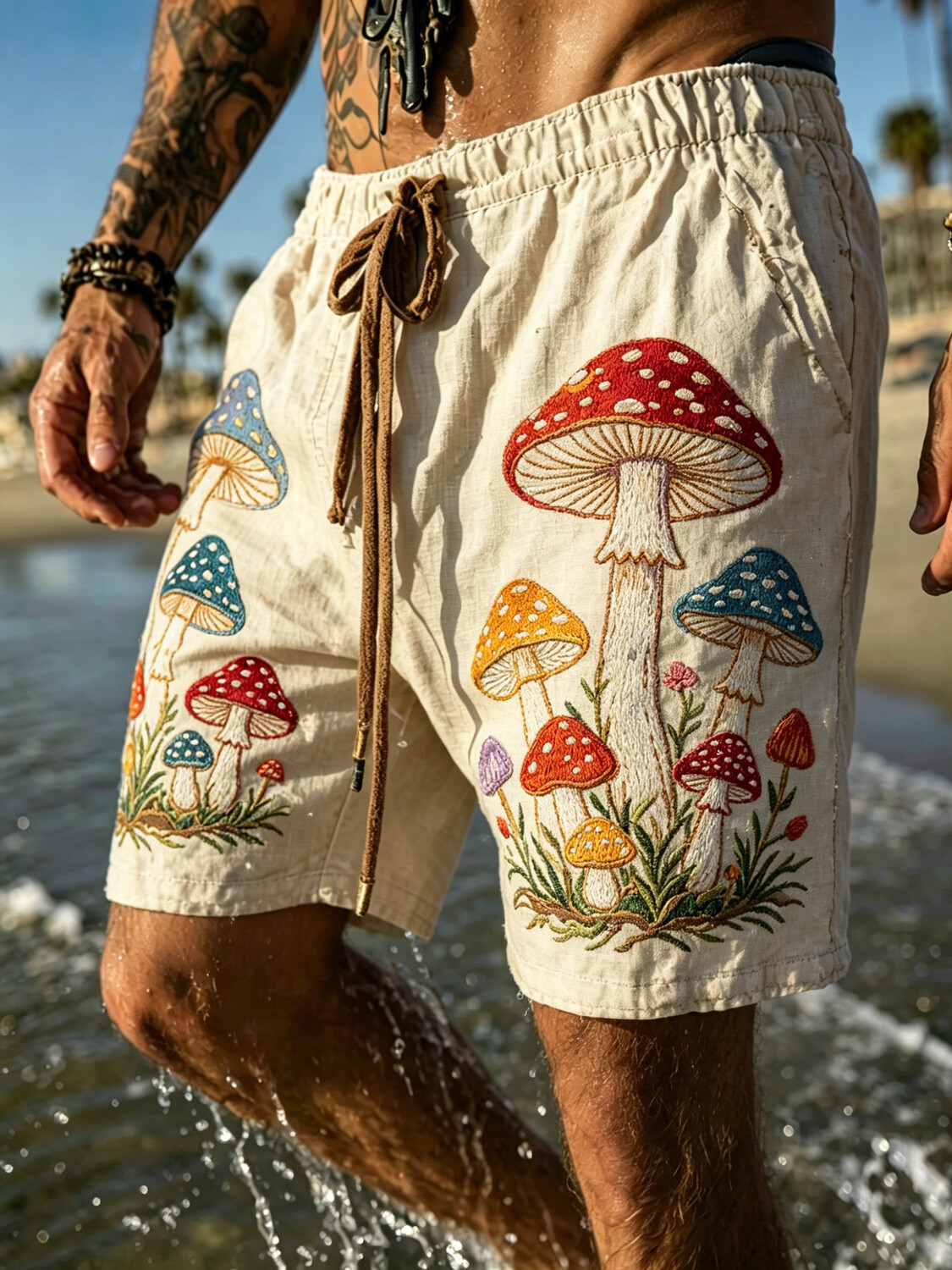 Men's Retro Goblin Mushroom Art Print Casual Shorts