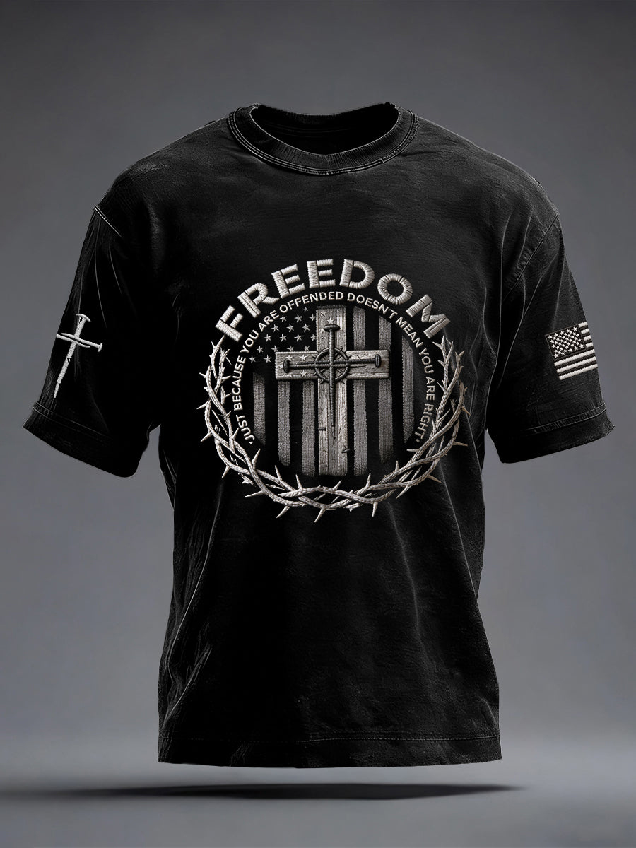 Men's Freedom Independence Day Crossed Print Cotton Casual T-Shirt