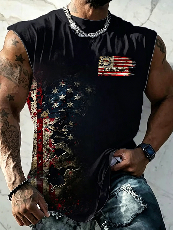 Men's American Flag We The People Distressed Art Print Tank Top