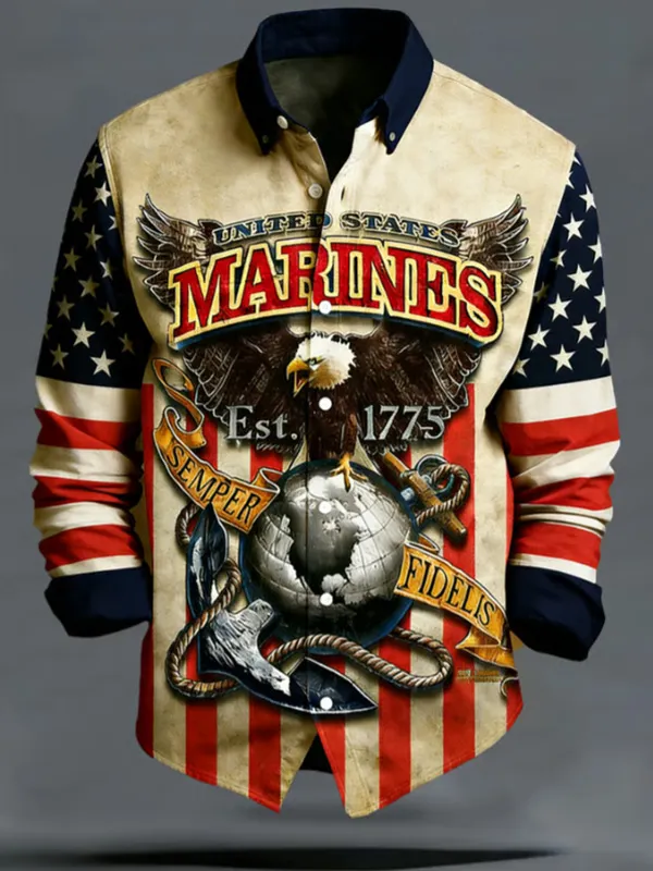 Men's U.S. Marines Semper Fidelis Eagle Art Print Long Sleeve Shirt
