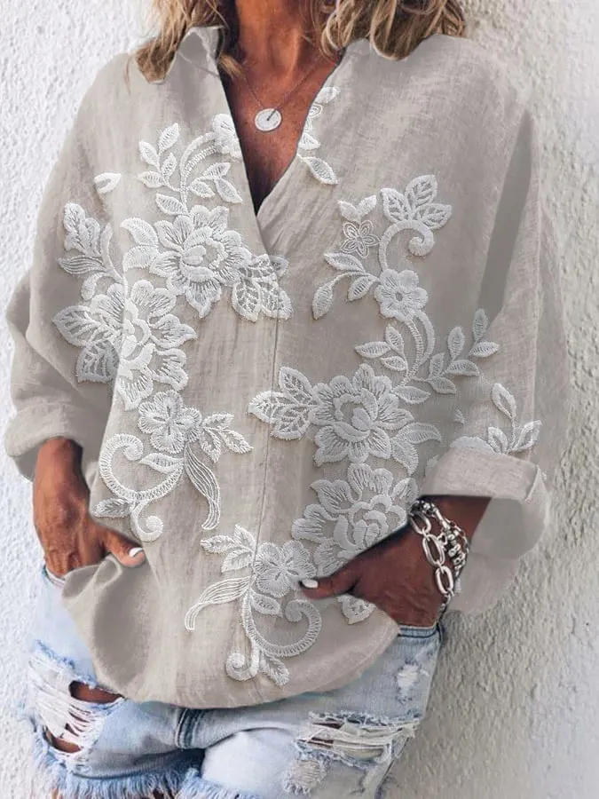 Women's Casual Floral Embroidery Print Shirt