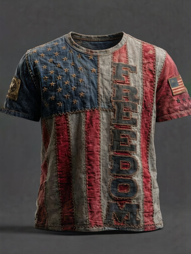 Men's Retro USA Flag Freedom Printed Casual T-Shirt