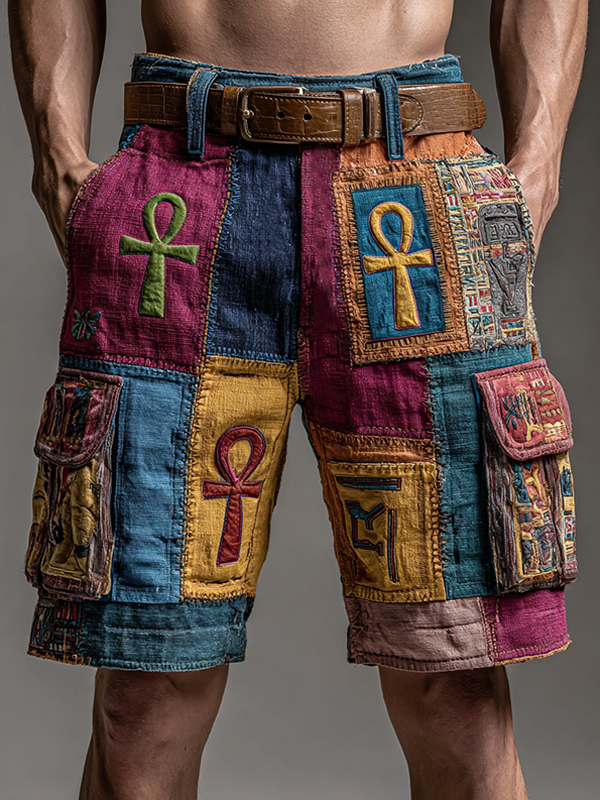 Men's Ancient Egyptian Ankk Symbol Art Print Denim-Like Casual Shorts