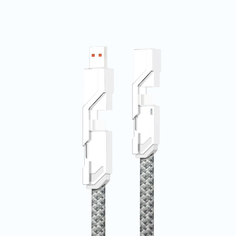 4-in-1 🌟 Flat Braided Anti-Tangle Charger Cord with Velcro
